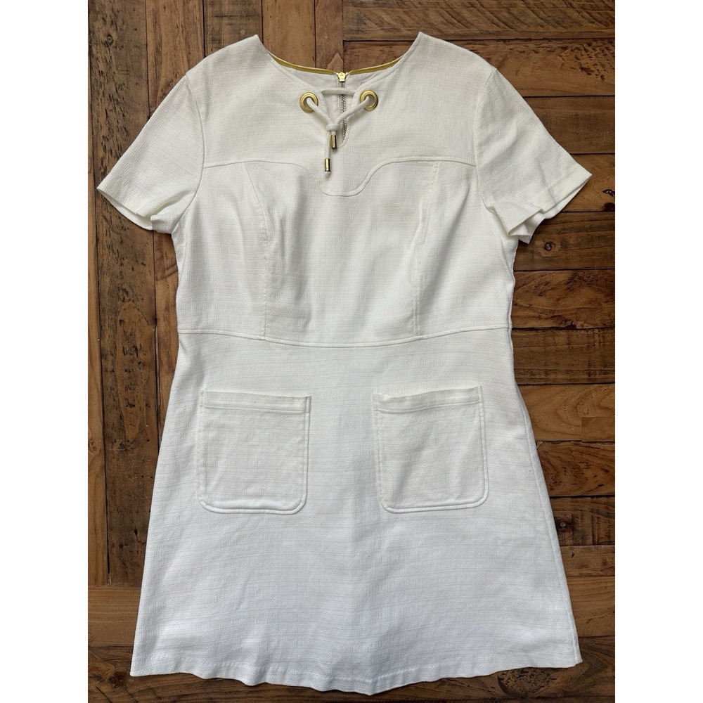 Boden Ottoman Patch Pocket Cream Textured Shift Dress US 16R - Picture 5 of 7